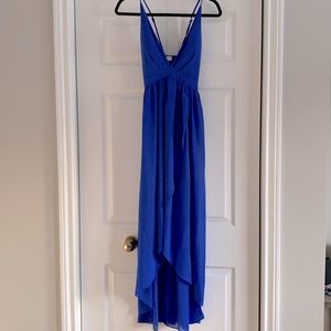 Blue cross back high low dress.